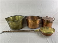 Copper and Brass Kettles and Bedwarmer