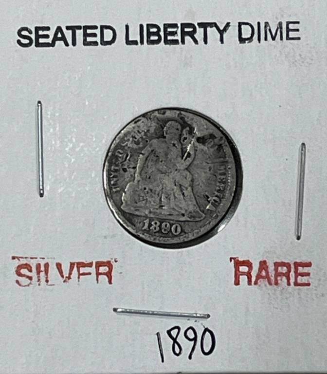 Rare, 1890 Silver Seated Liberty Dime