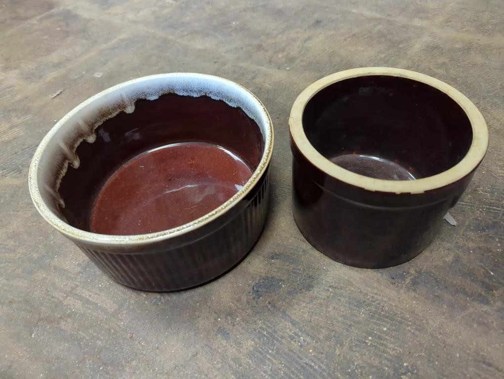 brown crock bowls