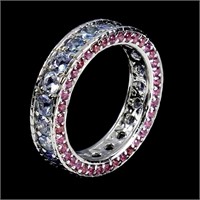 Natural Tanzanite Rhodolite Garnet Eternity Ring