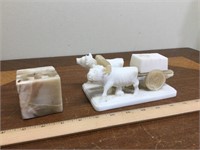 Oxen Pulling Cart & Marble look Pencil holder