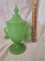 Fenton Jade Green Cov'd Candy Jar