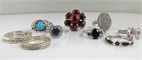 Nine Sterling Silver Rings, Size 5-5.75