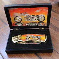 Motorcycle pocket knife in black box