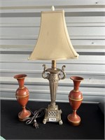 2 Metal Vases & Lamp U233