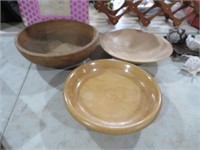 2 PRIMITIVE WOOD BOWL, DOUGH BOWL