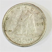 Silver 1943 Canada 10 Cent Coin