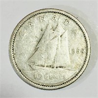 Silver 1956 Canada 10 Cent Coin