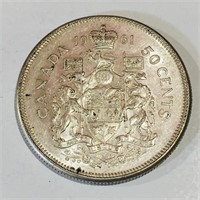 Silver 1961 Canada 50 Cent Coin