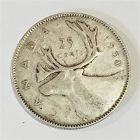 Silver 1950 Canada 25 Cent Coin