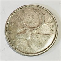 Silver 1958 Canada 25 Cent Coin