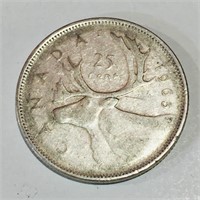 Silver 1965 Canada 25 Cent Coin