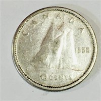 Silver 1955 Canada 10 Cent Coin