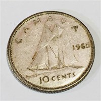 Silver 1965 Canada 10 Cent Coin