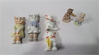 2 wade cat figures and 4 ceramic bisque cat