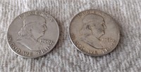 TWO 1960 FRANKLIN HALF DOLLARS