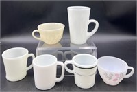 Assorted milk glass mugs