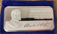 5000 grains sterling silver bar Chester Arthur