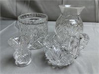 4 Lead Crystal Pieces -Creamer,Toothpick Holder