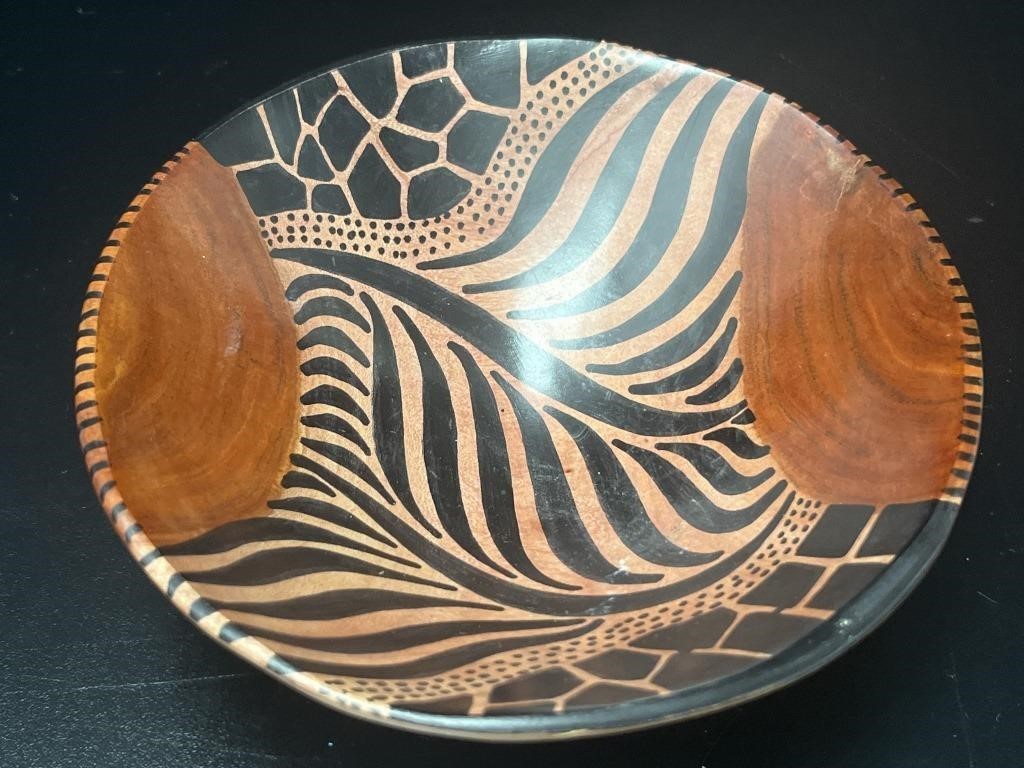 African Tribal Zebra Leopard Wood Bowl