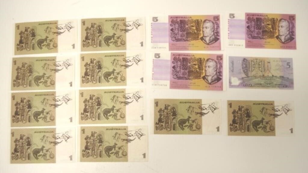 Quantity of vintage Australian decimal banknotes