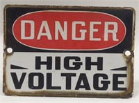Vintage Porcelain High Voltage Sign 
Measures