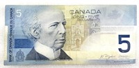 Billet de CINQ DOLLARS canadiens 2002