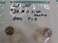 MiSS 2002 State Quarters P & D 2 $10 Rolls