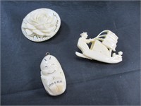 Carved Lapel Pins & Pendant