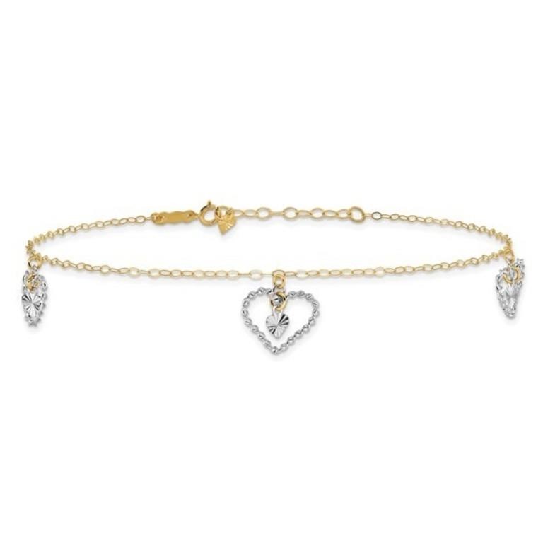 14K Two-tone Diamond Cut Hearts Anklet