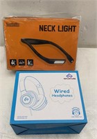 Neck light and kids wired headphones
