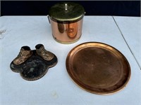 Copper Ice Bucket & Tray / Baby Shoes Decor