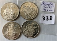 4 Can. Silver Fifty Cents Coins(1960x2,1966x2)