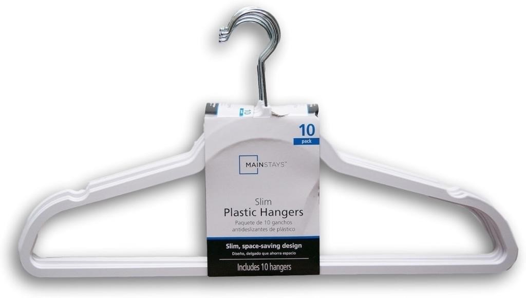 Mainstays Slim Plastic Hangers - White - 10 Count