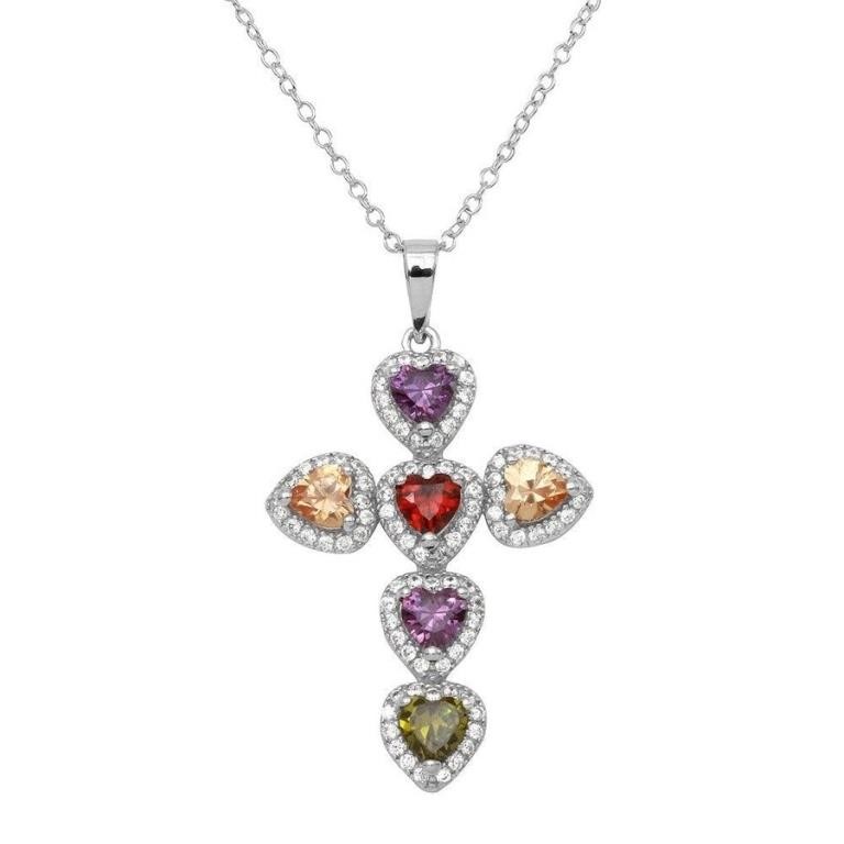 Sterling Silver Multi Color Crystal Necklace