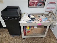 Rolling Cart with Contents & Trash Bin with Floor