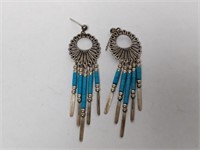 .925 Sterling Quoc Turquoise Drop Dangle Earrings