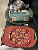 Oriental Tin Server Tray, Aluminum Bowls, Brace