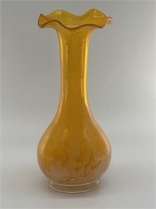 Hand Blown Glass Bud Vase Yellow w/ White Swirl