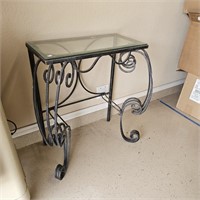 Wrought Iron & Glass Top Small Console Table