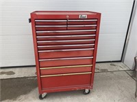 Red Metal tool box with contents