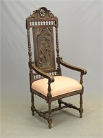 Carved English Throne Chair