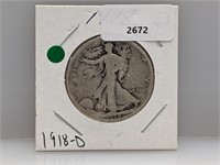 1918-D 90% Silver Walker Half $1 Dollar