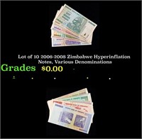 Lot of 10 2006-2008 Zimbabwe Hyperinflation Notes,