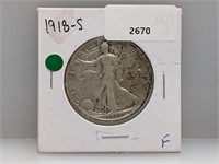 1918-S 90% Silver Walker Half $1 Dollar