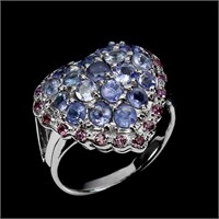 Natural Heart Tanzanite & Rhodolite Garnet Ring