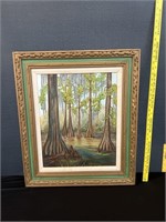 Signed Oil on Canvas Trees & Swamp 24 x 28