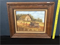 Oil on Canvas Country Barn & Wagon