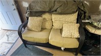 Outdoor Brown Wicker Love Seat w/ Cushions and