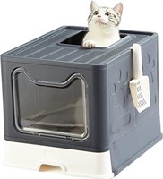 Vealind Foldable Cat Litter Box with Lid Front Ent